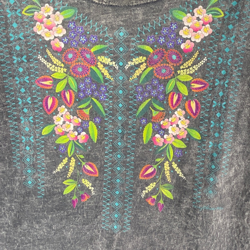Sabaku Artwear Top Womens XL Grey Excellent Mineral Wash Floral Southwest USA - Picture 8 of 8